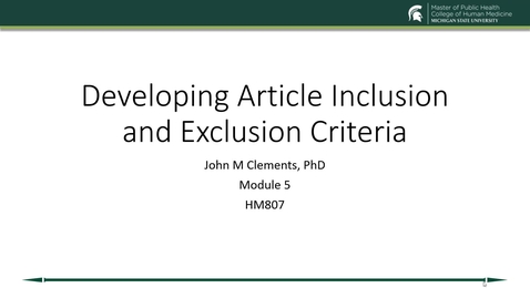 Thumbnail for US19 HM 807730 Clements - Mod 5 Inclusion and Exclusion Criteria