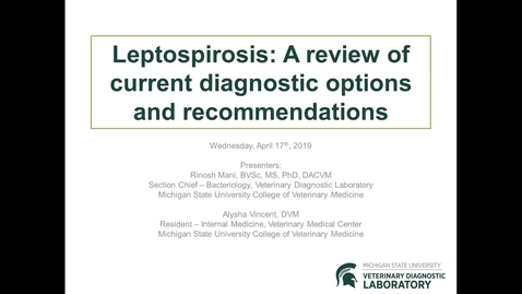 Thumbnail for entry Leptospirosis - Review of current diagnostic options and recommendations - 4.17.19