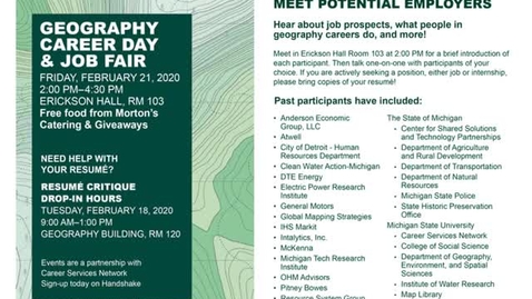 Thumbnail for entry Geography Career Day &amp; Job Fair, Friday, 21 February 2020