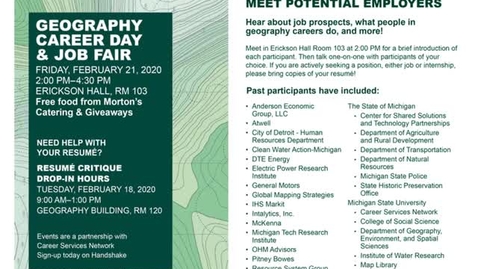 Thumbnail for Geography Career Day &amp; Job Fair, Friday, 21 February 2020
