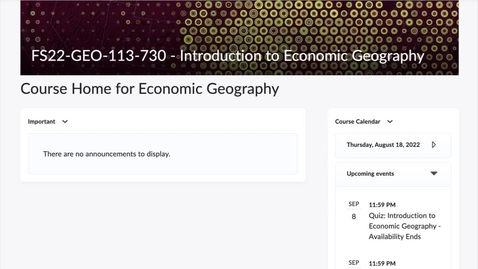 Thumbnail for GEO113: Intro to the  Course Site in D2L
