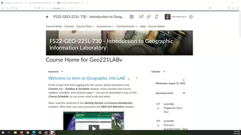 Thumbnail for entry GEO221L: FS22 Introduction to your Instructor (Beth Weisenborn)