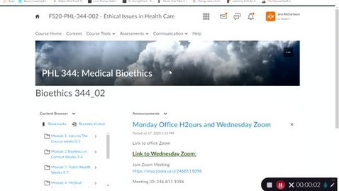 Thumbnail for Bioethics 344 _ D2L navigation video 1