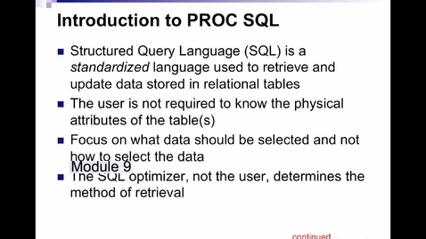 Thumbnail for entry HM824 Module-9-Introduction-to-Proc-SQL
