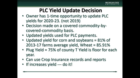 Thumbnail for (2) 2018 Farm Bill: PLC Yield Update Decision