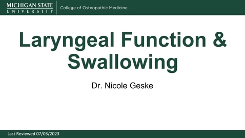 Thumbnail for entry Laryngeal Function and Swallowing - Geske