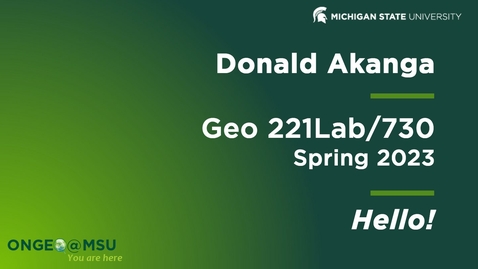 Thumbnail for GEO221Lab: Introduction to your instructor, SS2023 (Donald Akanga)
