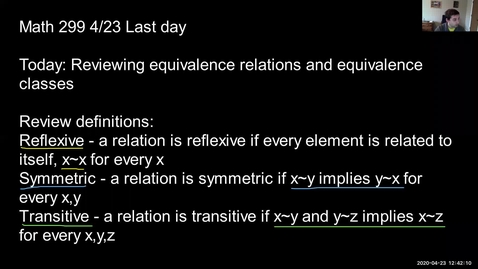 Thumbnail for 4/23 Review of equivalence relations and equivalence classes