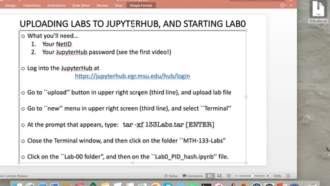 Thumbnail for entry MTH 133 for EGR Students: Lab0- Starting Lab0 on the JupyterHub