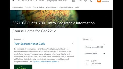 Thumbnail for entry Geo221: How to view your grade and Instructor's feedback in Assessments programmed as D2L Quizzes 