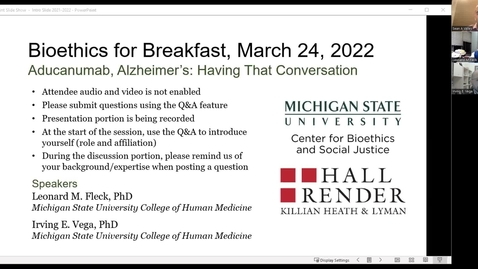 Thumbnail for entry Bioethics for Breakfast: Aducanumab, Alzheimer’s: Having That Conversation