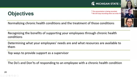 Thumbnail for entry Supervisor Training Series (Class 1 of 4): Supporting Employees with Chronic Health Conditions (Both mental health and physical health) 