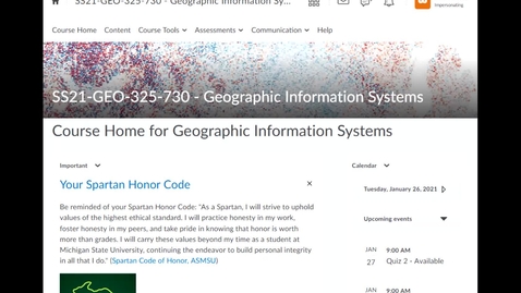 Thumbnail for entry Geo325v: How to view your grade and Instructor's feedback in Assessments programmed as D2L Quizzes