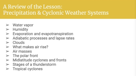 Thumbnail for entry GEO206: A Review of the Lesson: Precipitation &amp; Cyclonic Weather
