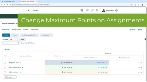 Thumbnail for Change Assignment Points to Fix Grades in D2L