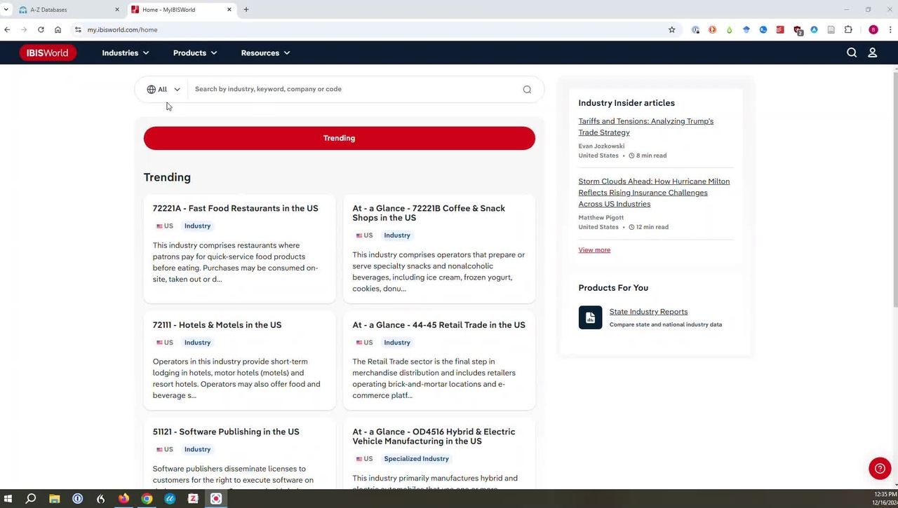 Researching U.S. Industries (IBISWorld)