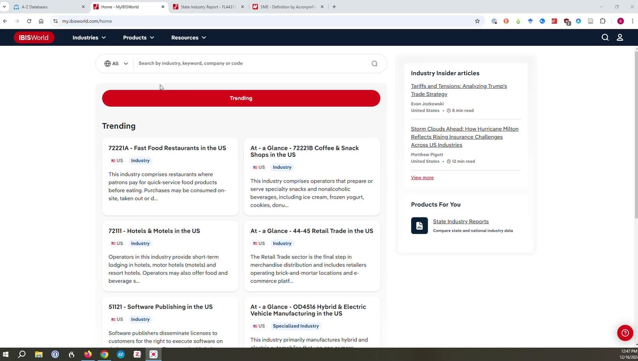 Researching International Industries (IBISWorld)