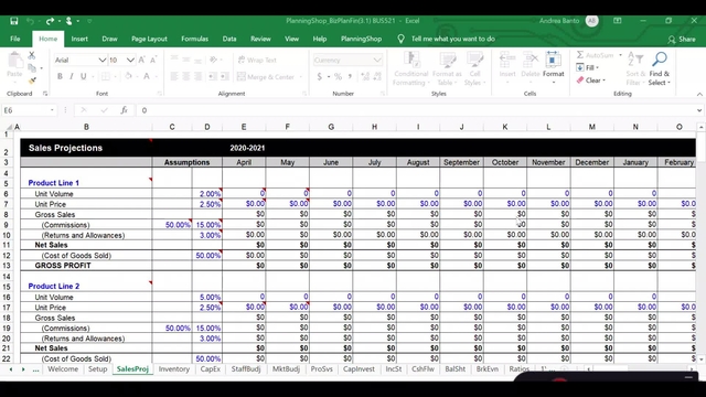 Sales projections worksheet