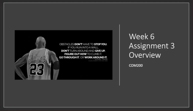 Week 6 Assignment 3 Overview -- COM200