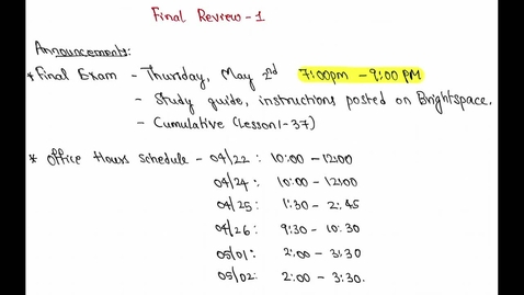 Thumbnail for entry Spring 2024 - MA261 - Sunkula (Final Exam Review - 1)