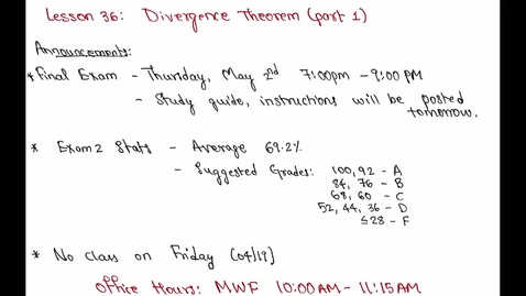 Thumbnail for Spring 2024 - MA261 - Sunkula (Lesson36-Divergence Theorem- Part 1)