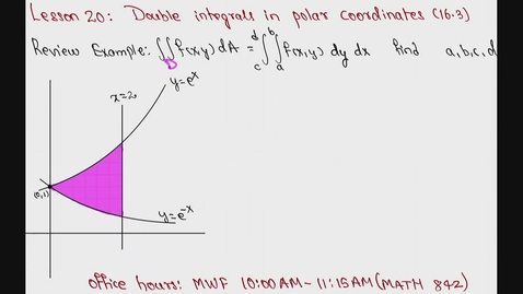 Thumbnail for entry Spring 2024 - MA261 - Sunkula (Lesson20 - Double integrals in Polar Coordinates)