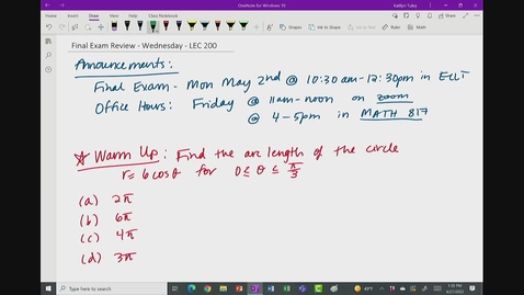 Thumbnail for Spring 2022 - MA166 - Hood (1:30) - Final Exam Review - Wednesday