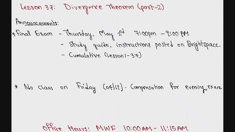 Thumbnail for Spring 2024 - MA261 - Sunkula (Lesson37-Divergence Theorem- Part 2)