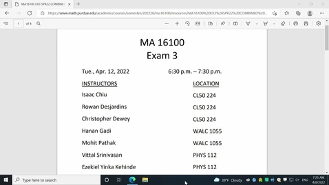 Thumbnail for Spring 2022 - MA161 - Chen