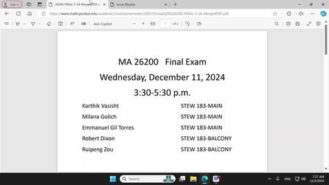 Thumbnail for Fall 2024 - MA262 - Chen (7:30)