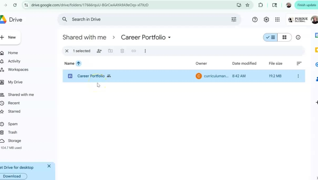 Saving and Sharing Career Portfolio