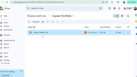 Thumbnail for Saving and Sharing Career Portfolio